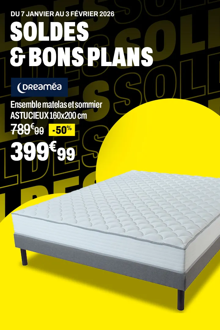 DREAMEA Ensemble matelas et sommier ASTUCIEUX 160x200 cm