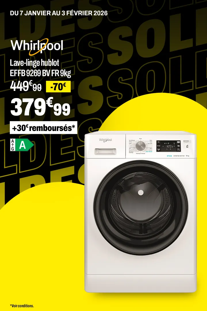 WHIRLPOOL Lave-linge hublot EFFB 9269 BV FR 9kg