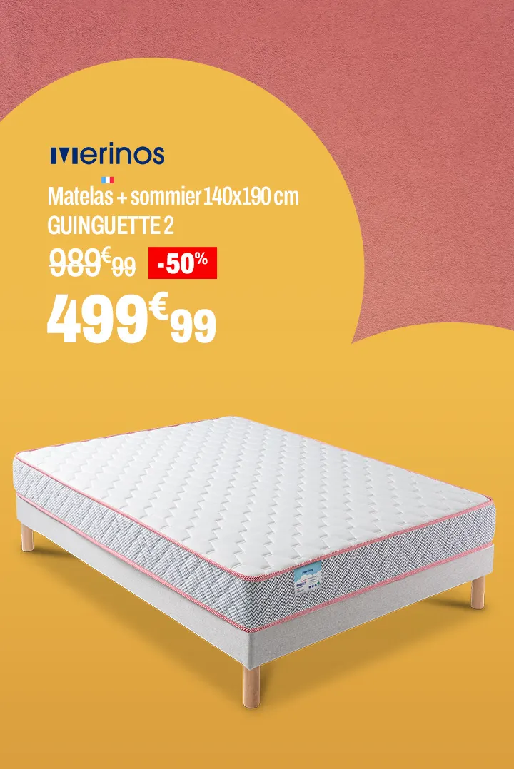 MERINOS Matelas + sommier 140x190 cm GUINGUETTE 2